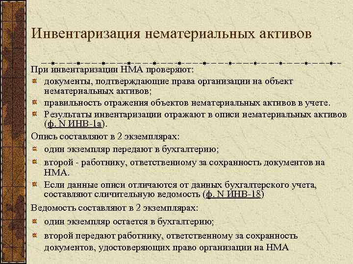 Учет в праве. Порядок проведения инвентаризации нематериальных активов. Порядок проведения инвентаризации НМА. 