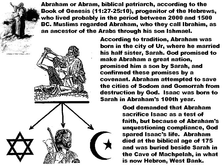 Abraham or Abram, biblical patriarch, according to the Book of Genesis (11: 27 -25: