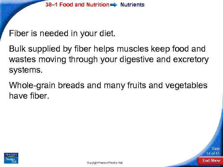 38– 1 Food and Nutrition Nutrients Fiber is needed in your diet. Bulk supplied