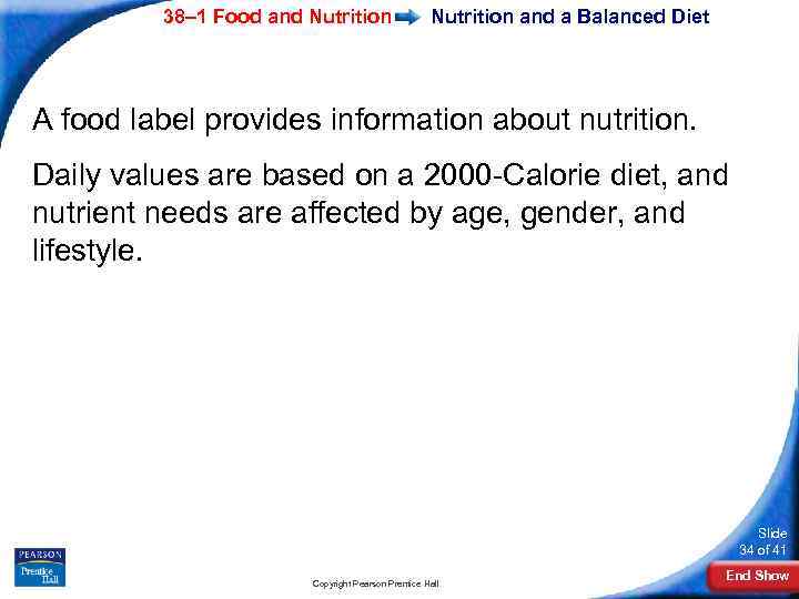 38– 1 Food and Nutrition and a Balanced Diet A food label provides information