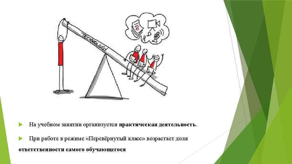  На учебном занятии организуется практическая деятельность. При работе в режиме «Перевёрнутый класс» возрастает