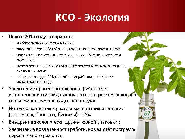 КСО - Экология • Цели к 2015 году - сократить : – выброс парниковых