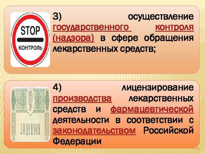 3) осуществление государственного контроля (надзора) в сфере обращения лекарственных средств; 4) лицензирование производства лекарственных