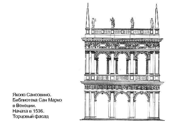 Якопо Сансовино. Библиотека Сан Марко в Венеции. Начата в 1536. Торцовый фасад 