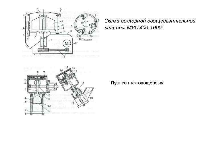 Схема роторной овощерезательной машины МРО 400 -1000: Пуансонная овощерезка 