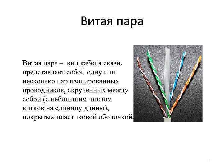 Витая пара – вид кабеля связи, представляет собой одну или несколько пар изолированных проводников,