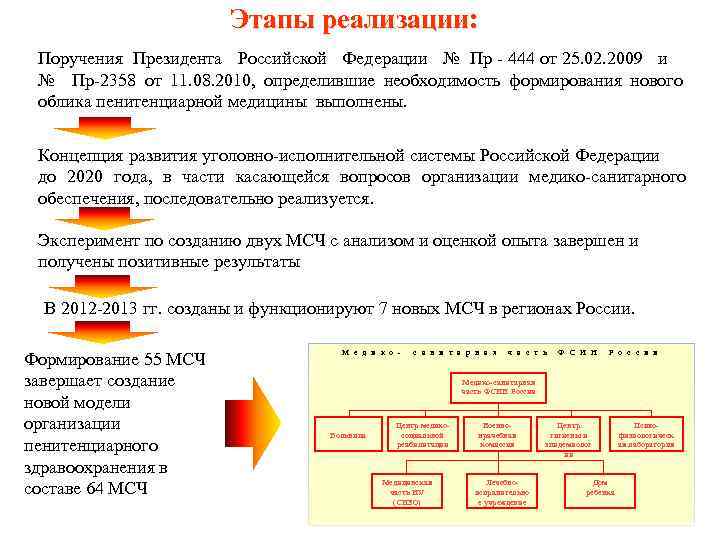 Этапы реализации: Поручения Президента Российской Федерации № Пр - 444 от 25. 02. 2009