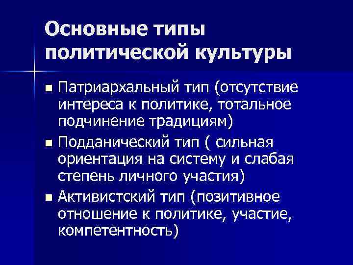 Политическая введение. Основные типы политической культуры. Патриархальный Тип политической культуры. Черты патриархальной политической культуры. Патриархальная политическая культура.