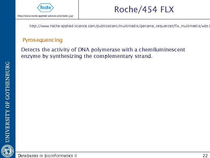 Roche/454 FLX http: //www. roche-applied-science. com/index. jsp http: //www. roche-applied-science. com/publications/multimedia/genome_sequencer/flx_multimedia/wbt. h Pyrosequencing Detects