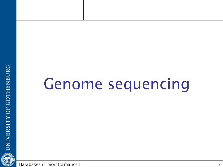 Genome sequencing Databases in bioinformatics II 3 