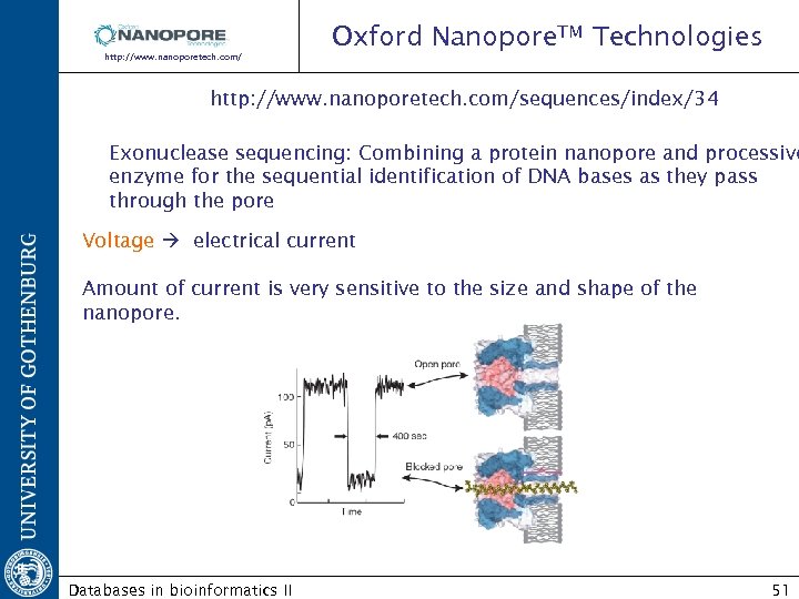 Oxford Nanopore. TM Technologies http: //www. nanoporetech. com/sequences/index/34 Exonuclease sequencing: Combining a protein nanopore