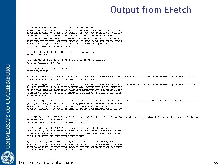 Output from EFetch Databases in bioinformatics II 98 