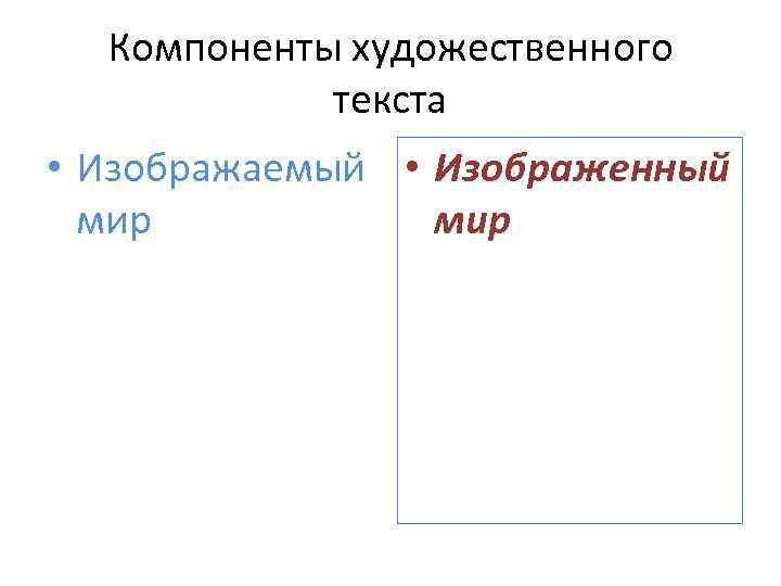 Компоненты художественного текста • Изображаемый • Изображенный мир 