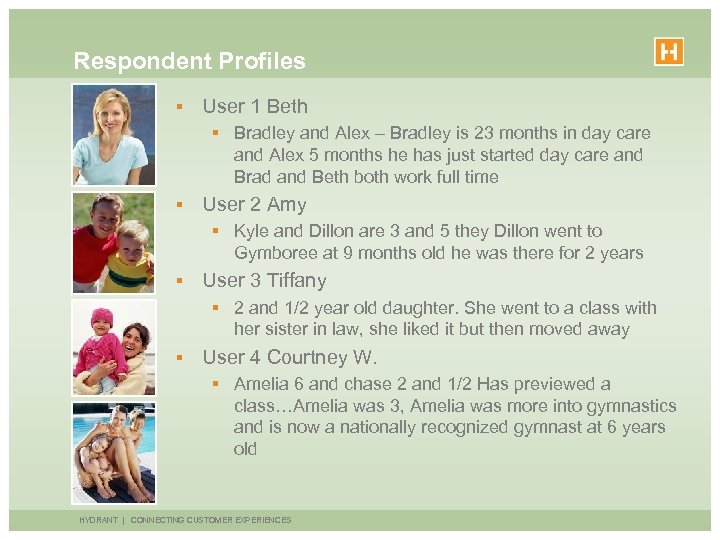 Respondent Profiles § User 1 Beth § Bradley and Alex – Bradley is 23