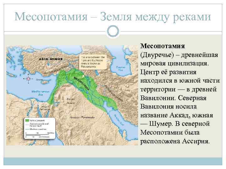 Месопотамия – Земля между реками Месопотамия (Двуречье) – древнейшая мировая цивилизация. Центр её развития