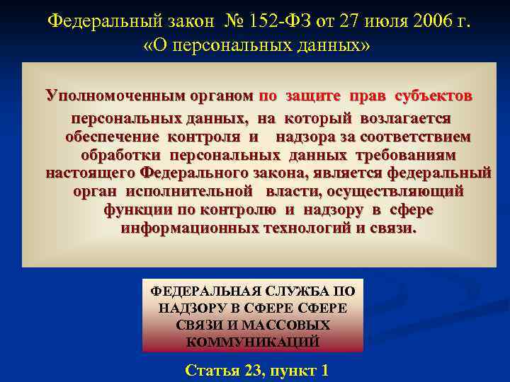  Федеральный закон № 152 -ФЗ от 27 июля 2006 г. «О персональных данных»