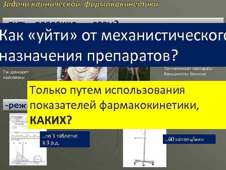 Задачи клинической фармакокинетики -путь введения, дозы? Как «уйти» от механистического назначения препаратов? Так назначают