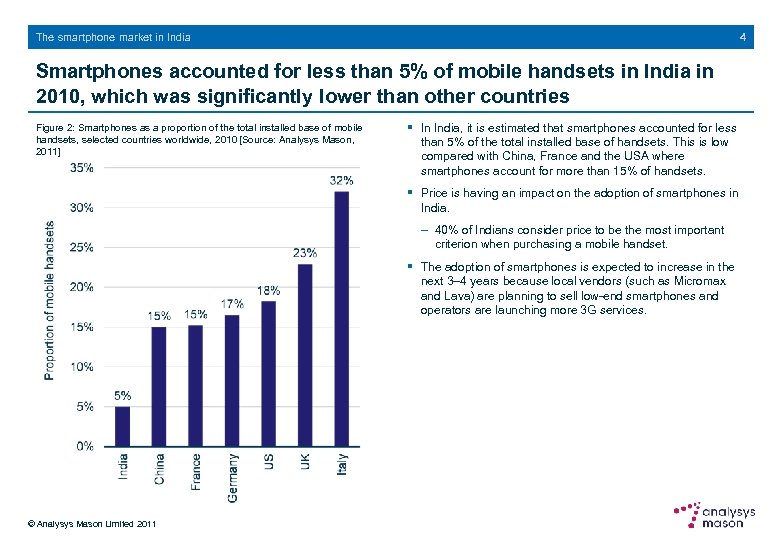 4 The smartphone market in India Smartphones accounted for less than 5% of mobile