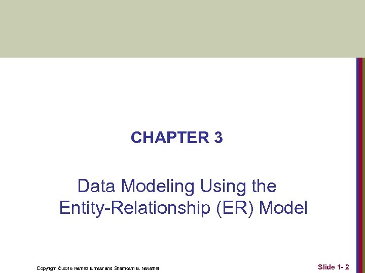 CHAPTER 3 Data Modeling Using the Entity-Relationship (ER) Model Copyright © 2016 Ramez Elmasr