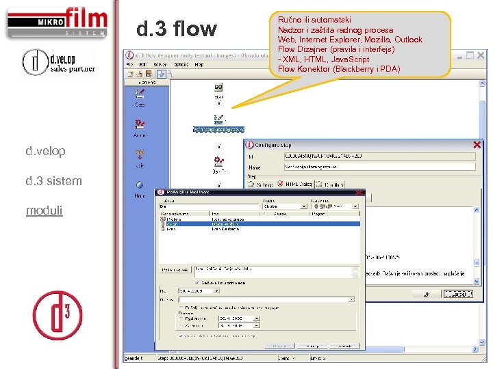 d. 3 flow d. velop d. 3 sistem moduli Ručno ili automatski Nadzor i