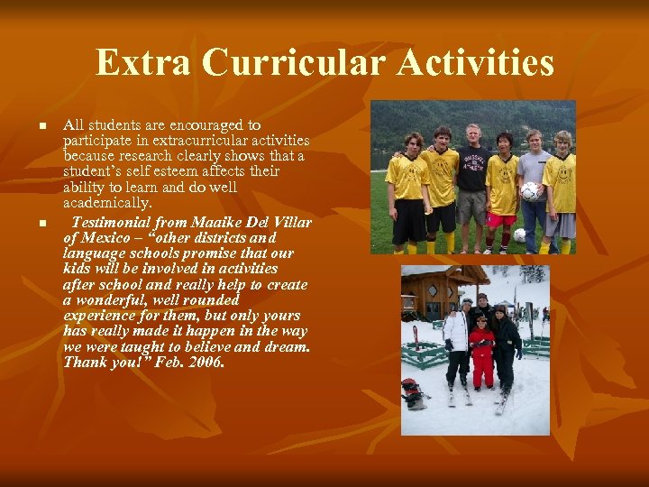 Extra Curricular Activities n n All students are encouraged to participate in extracurricular activities