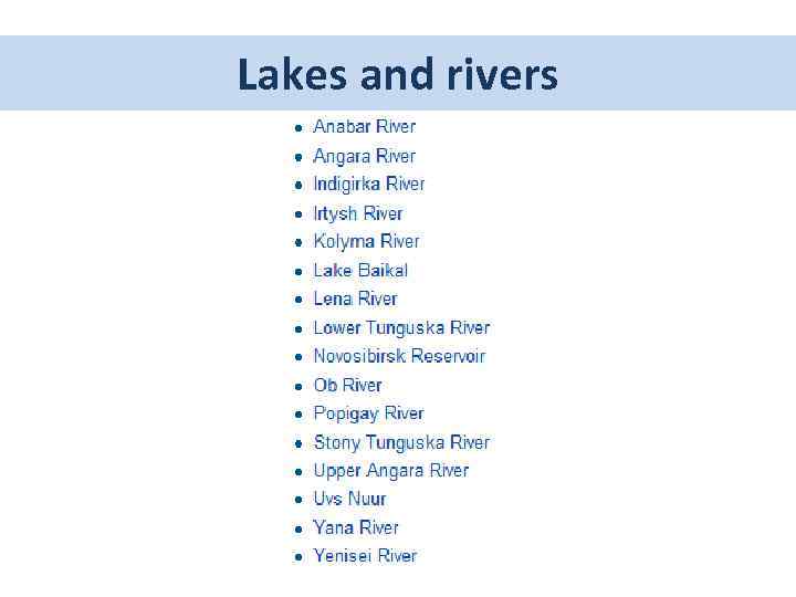 Lakes and rivers 