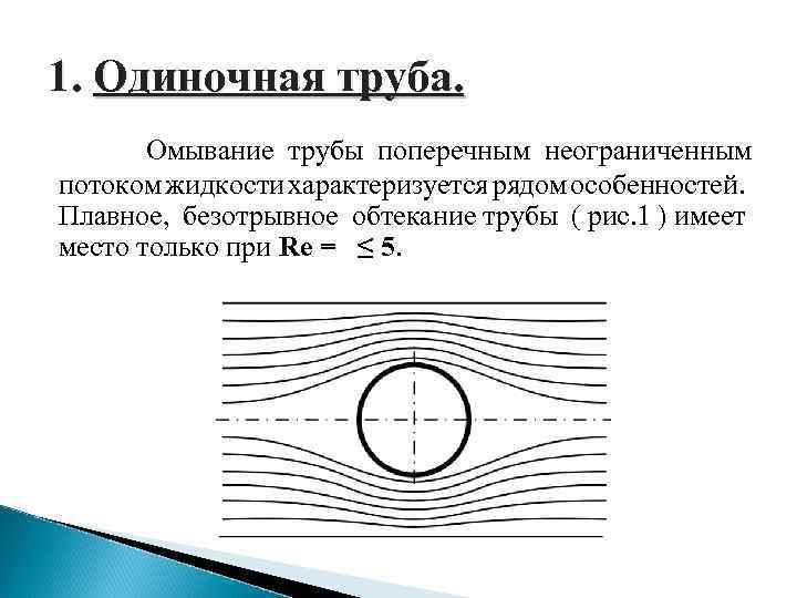 1. Одиночная труба. Омывание трубы поперечным неограниченным потоком жидкости характеризуется рядом особенностей. Плавное, безотрывное