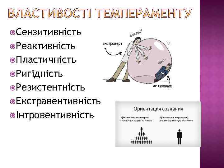  Сензитивність Реактивність Пластичність Ригідність Резистентність Екстравентивність Інтровентивність 