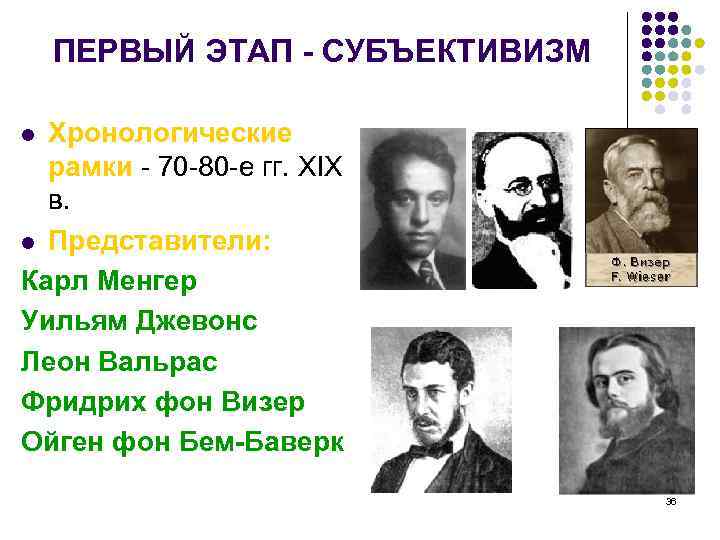  ПЕРВЫЙ ЭТАП - СУБЪЕКТИВИЗМ Хронологические рамки - 70 -80 -е гг. XIX в.