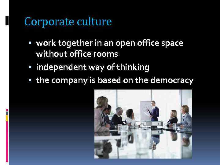 Corporate culture work together in an open office space without office rooms independent way
