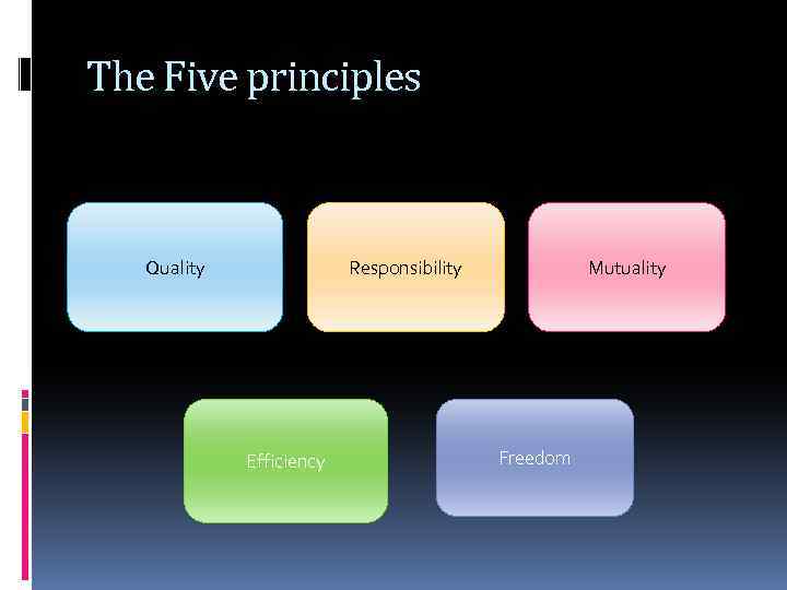 The Five principles Quality Responsibility Efficiency Mutuality Freedom 