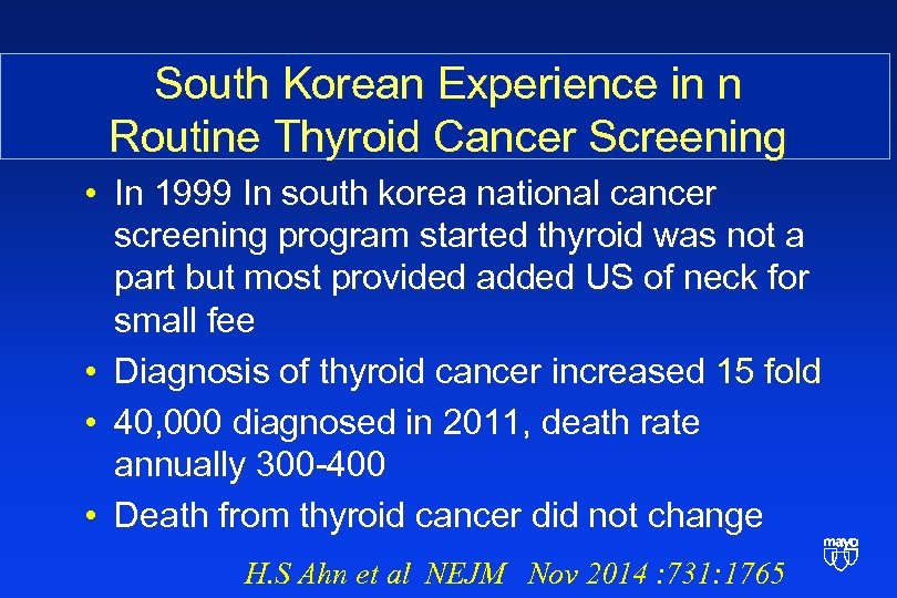 South Korean Experience in n Routine Thyroid Cancer Screening • In 1999 In south