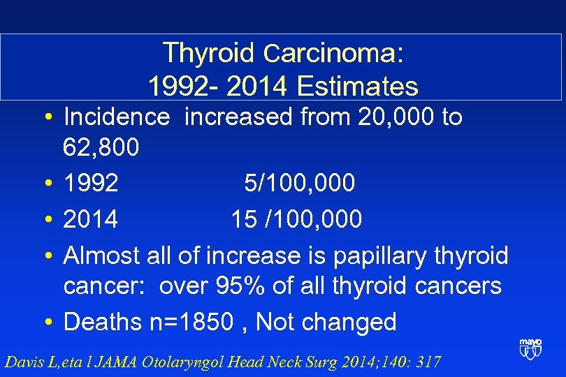 Thyroid Carcinoma: 1992 - 2014 Estimates • Incidence increased from 20, 000 to 62,