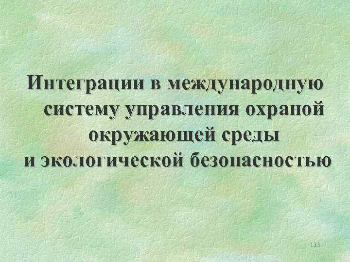 Интеграции в международную систему управления охраной окружающей среды и экологической безопасностью 113 