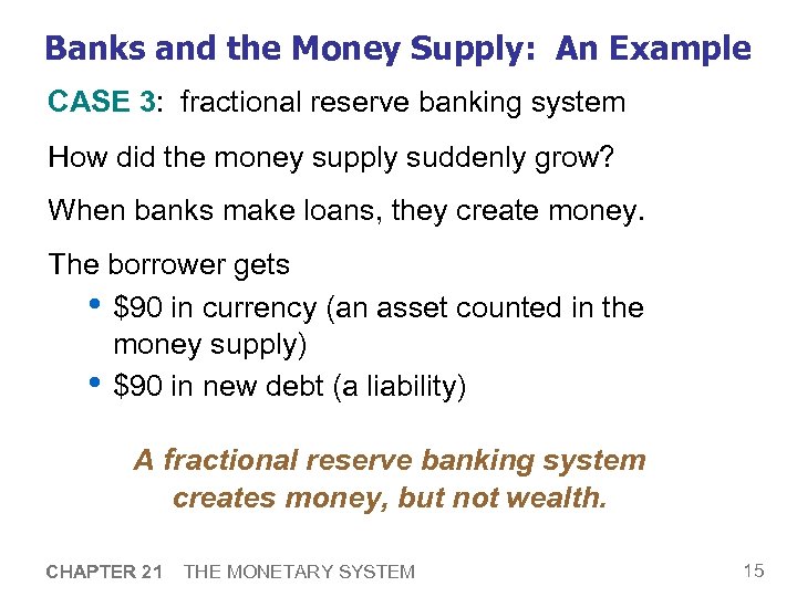 Banks and the Money Supply: An Example CASE 3: fractional reserve banking system How