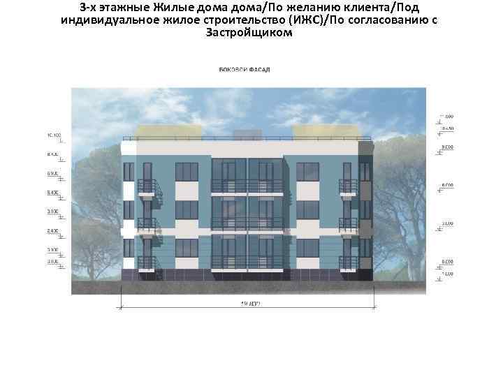 3 -х этажные Жилые дома/По желанию клиента/Под индивидуальное жилое строительство (ИЖС)/По согласованию с Застройщиком