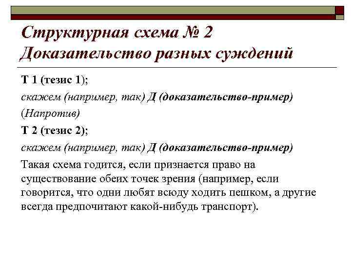 Структурная схема № 2 Доказательство разных суждений Т 1 (тезис 1); скажем (например, так)