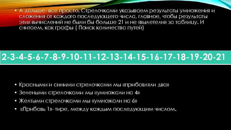  • А дальше все просто. Стрелочками указываем результаты умножения и сложения от каждого