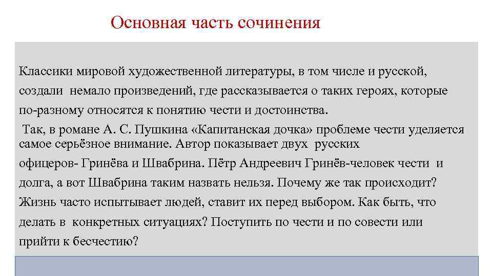 Долг честь в произведениях. Честь и бесчестие сочинение. Основная часть сочинения. Сочинение на тему честь и достоинство. Что такое честь сочинение.