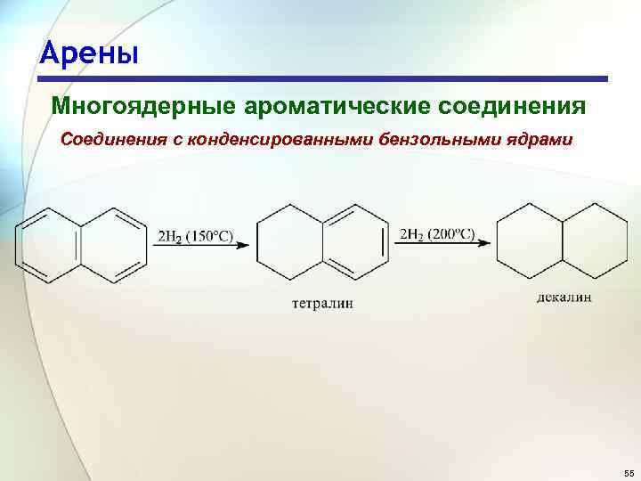 Арены Многоядерные ароматические соединения Соединения с конденсированными бензольными ядрами 55 