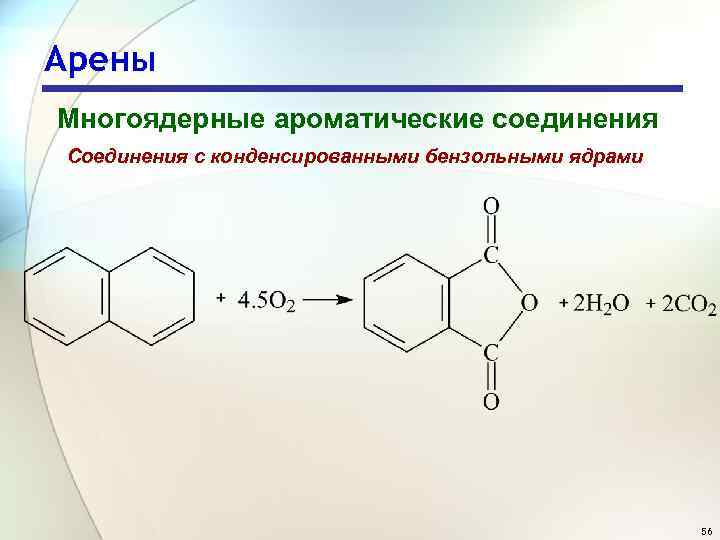 Арены Многоядерные ароматические соединения Соединения с конденсированными бензольными ядрами 56 