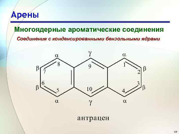 Арены Многоядерные ароматические соединения Соединения с конденсированными бензольными ядрами 57 