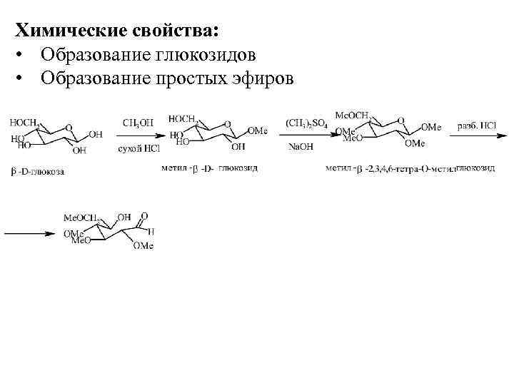 Химические свойства: • Образование глюкозидов • Образование простых эфиров 