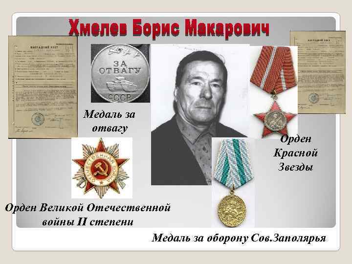 Медаль за отвагу Орден Красной Звезды Орден Великой Отечественной войны II степени Медаль за