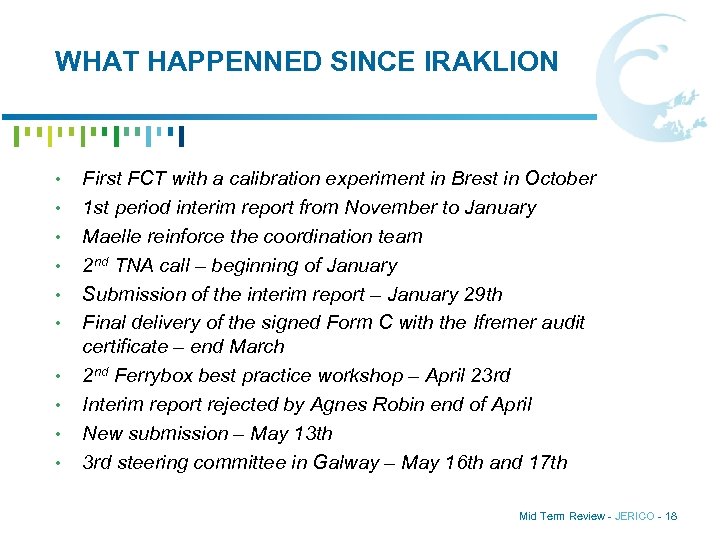 WHAT HAPPENNED SINCE IRAKLION • • • First FCT with a calibration experiment in