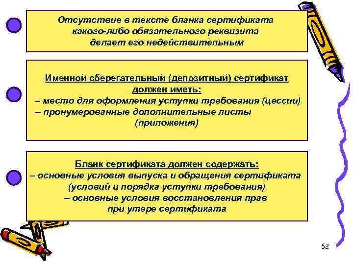 Отсутствие в тексте бланка сертификата какого-либо обязательного реквизита делает его недействительным Именной сберегательный (депозитный)