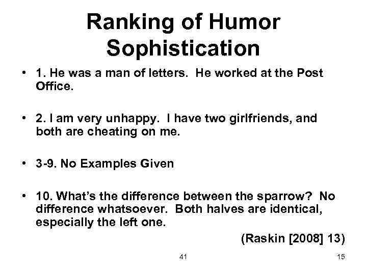 Ranking of Humor Sophistication • 1. He was a man of letters. He worked