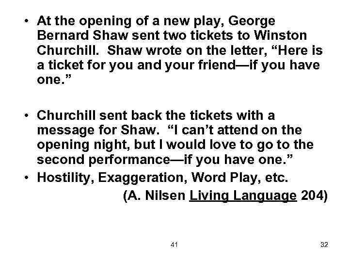  • At the opening of a new play, George Bernard Shaw sent two