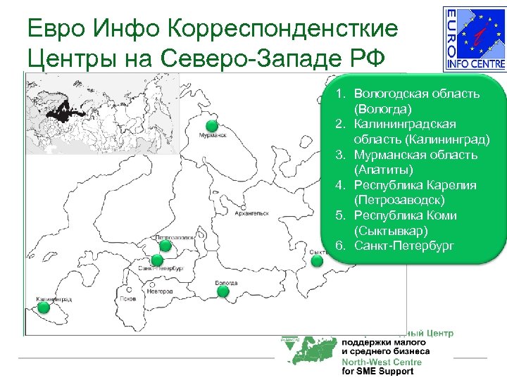 Евро Инфо Корреспонденсткие Центры на Северо-Западе РФ 1. Вологодская область (Вологда) 2. Калининградская область