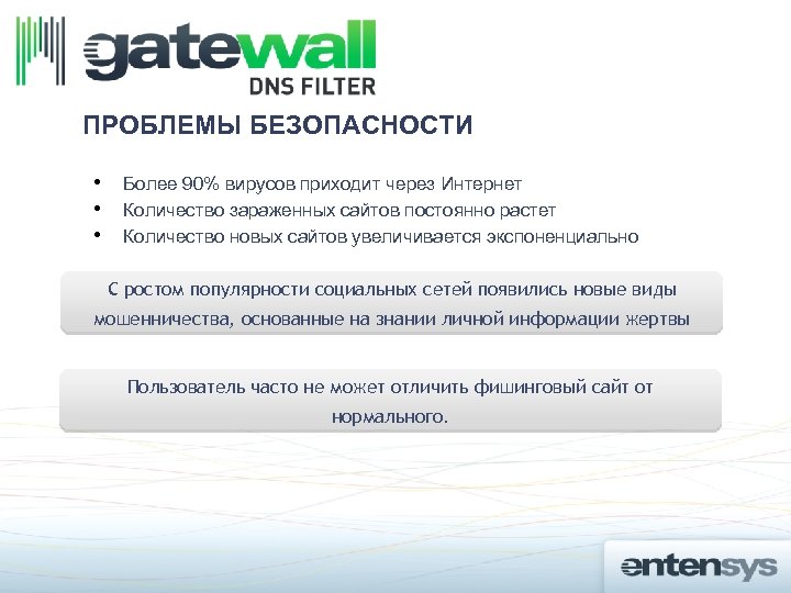 ПРОБЛЕМЫ БЕЗОПАСНОСТИ • • • Более 90% вирусов приходит через Интернет Количество зараженных сайтов